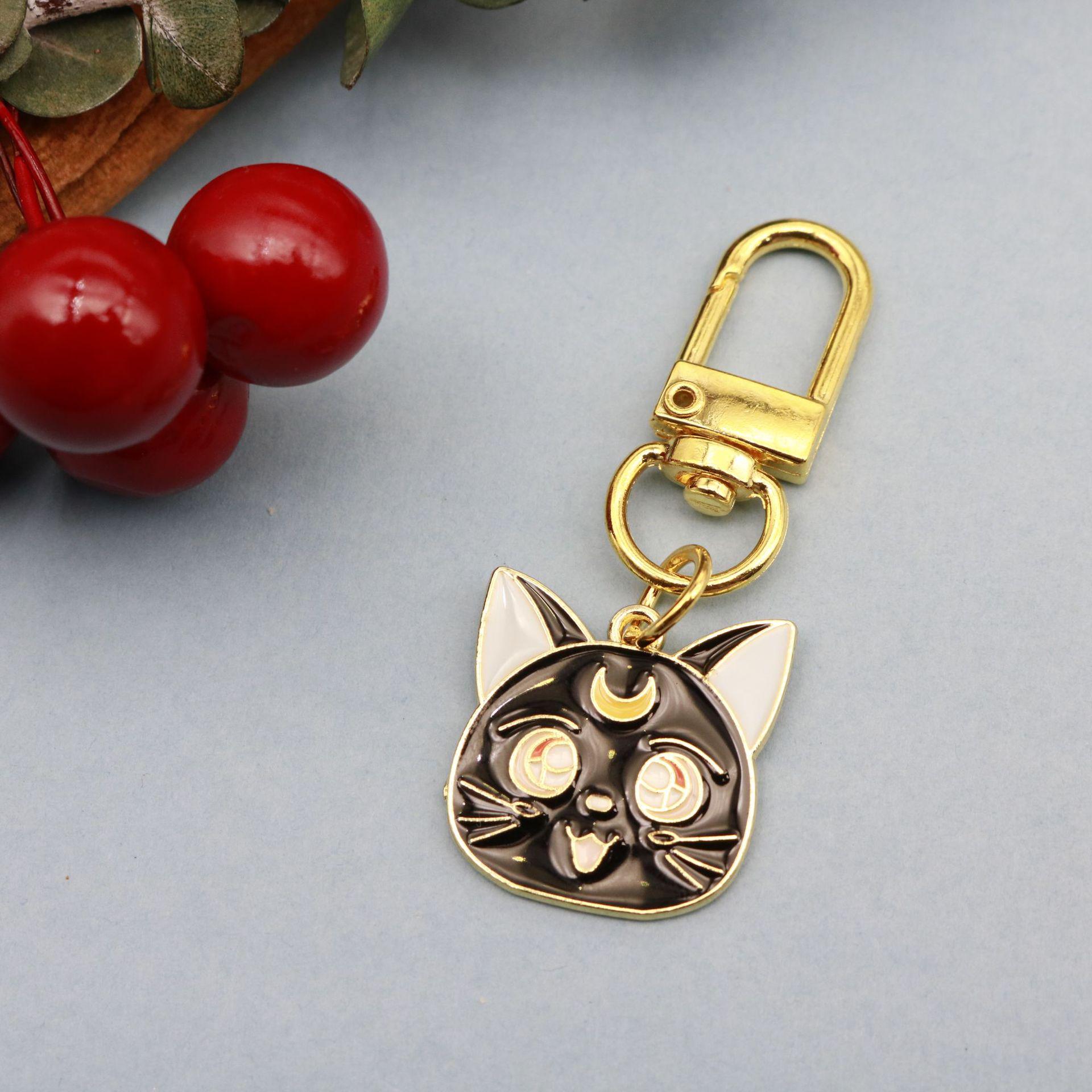 Japanese Cute Cartoon Cat Girl Cherry Blossom Keychain Pendant Charm