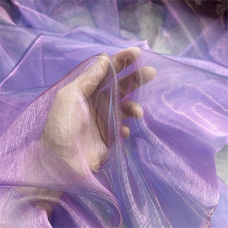 Metallic Color Organza Fabric 50x140cm Breathable Gradient Color Tulle Cloth For Wedding Dress Evening Gown Sewing Craft