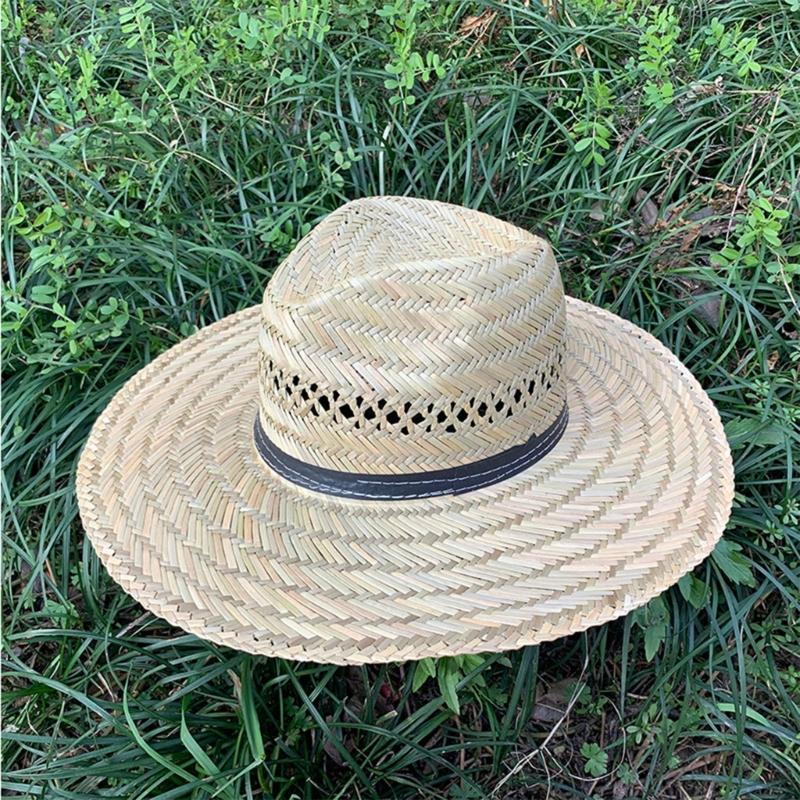Handmade Straw Hat Wide Border Hat Crochet Travel Bucket Hat Sun Protecting Hat for Adult Children Man Women