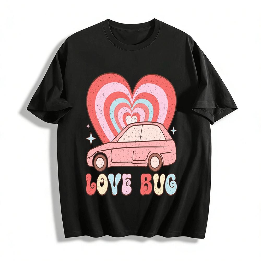 Love Bug Retro Heart Car Graphic Casual Top Pure cotton T-shirt XXS