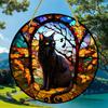 Round Acrylic Sign Black Cat Stained Suncatcher Animal Window Wall Hanging Ornament  for Home Office Room Kitchen Holiday Decor