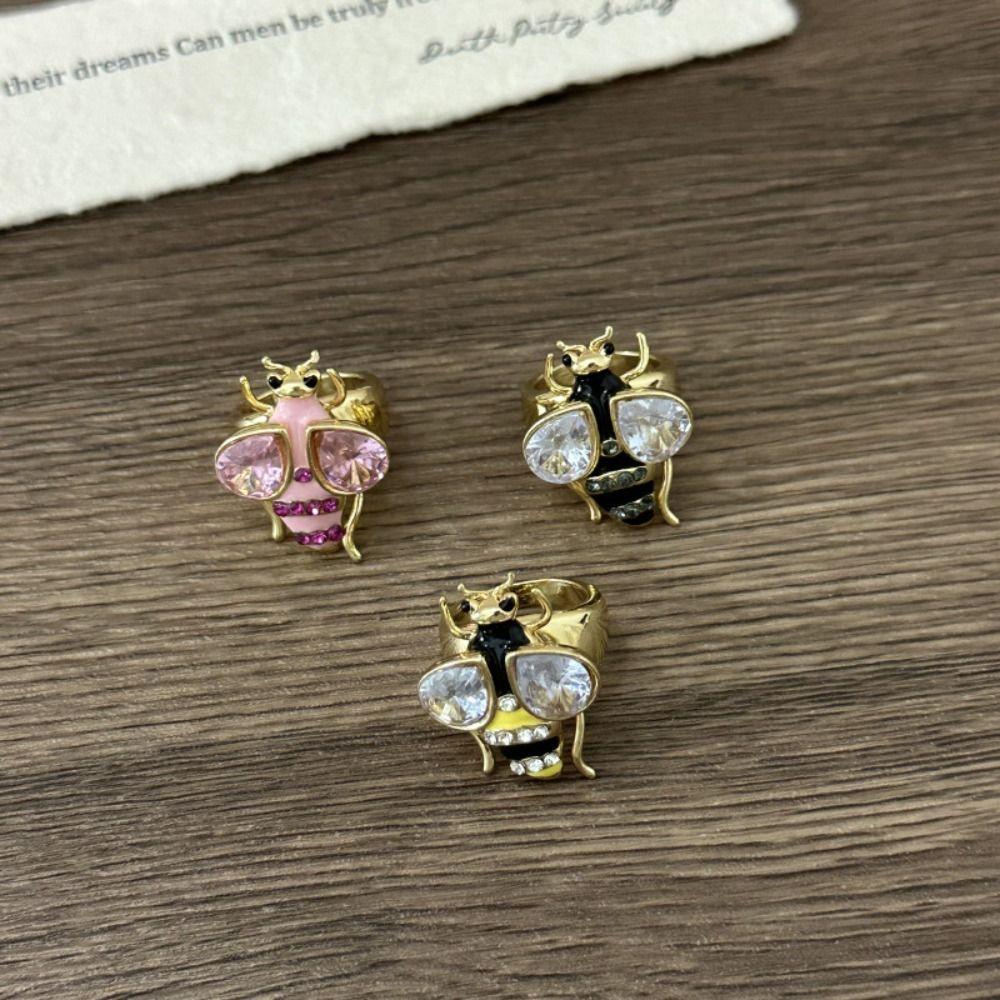 Punk Rhinestone Bee Ring Enamel Design Colorful Bee Ring Trendy Vintage Bee Ring  Casual Wear