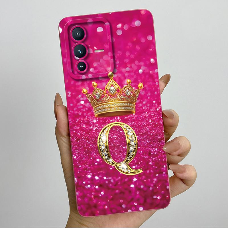 Soft Square Liquid Silicone Case for Vivo V23 5G V2130 Luxury Crown Letter Camera Protection Couple Cover Ultrathin Phone Funda