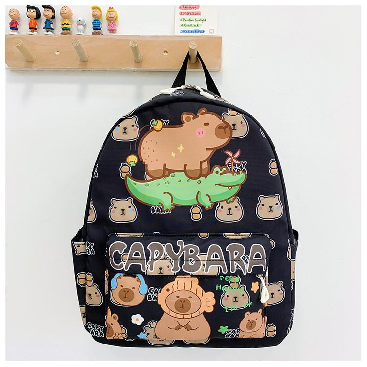 Adorable Print Capybara Children Backpack Spacious Lightweight For School Use