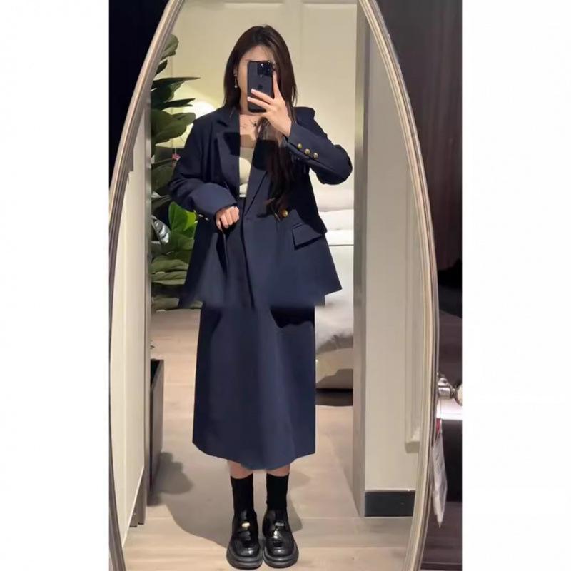 2329 Spring Plus Size Women s Casual Suit Set: Loose Slimming Jacket & Skirt 3XL