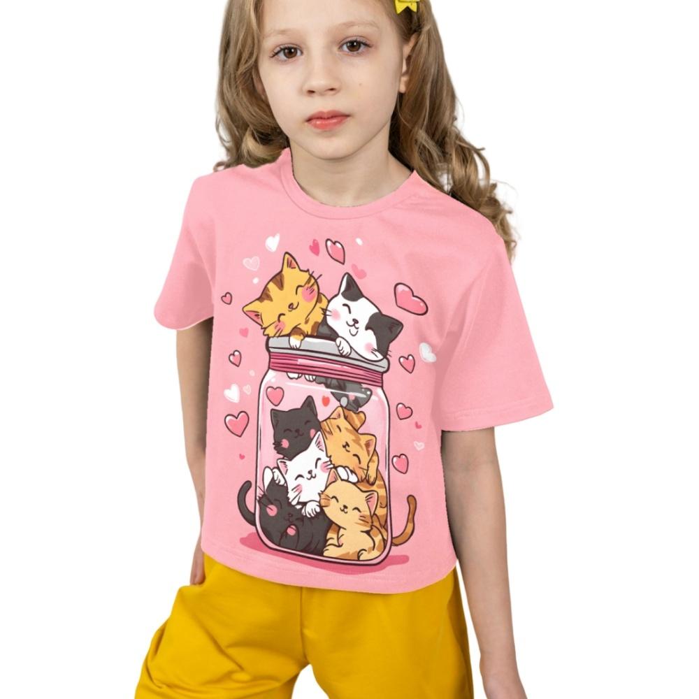 2025 New Girl's T-shirt Fashion Dolphin Children's Clothing Summer Girl's Clothing Cartoon Top Cute Cat Printed T-shirt Children's Clothing