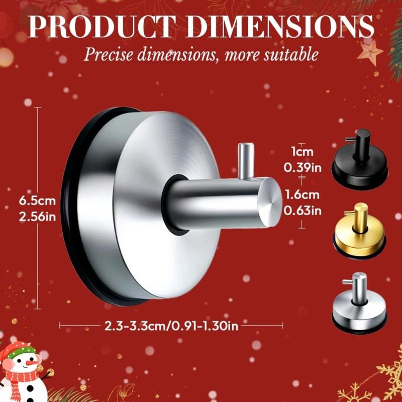 2Pcs Washable Wall Hooks For Bathroom Organization Glass Door Mounting Stainless Steel Hangers for Towels Keys Hats