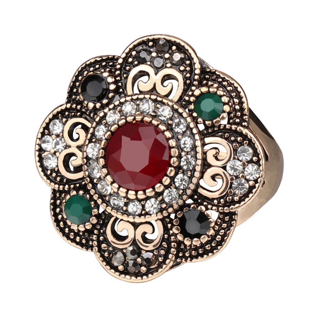 Vintage Women Hollow Floral Rhinestone Statement Ring Jewelry Party Cocktail
