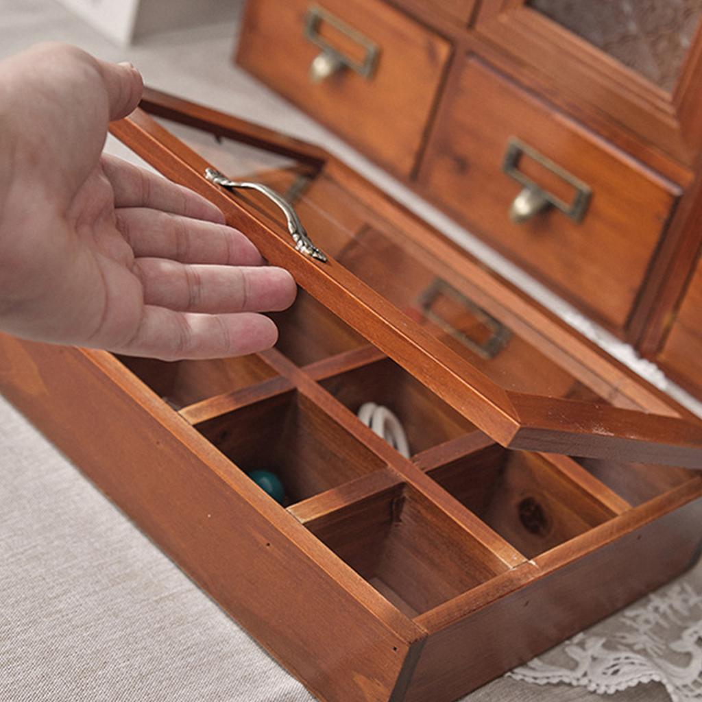 9/12 Grids Organizer Box Jewelry Hairpin Earring Necklace Tea Bag Storage Box With Transparent Lid Vintage Wooden Storage Box