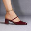 2026 Summer Women's Mules Heels Slip-On Fashion Brand Ladies Dress Shoes Square Heel 5cm Black Red Plus Size 42
