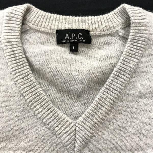 Italiaanse A.P.C. 100% Wol V-hals Trui Heren S Lichtgrijs cBH560(GEBRUIKT)