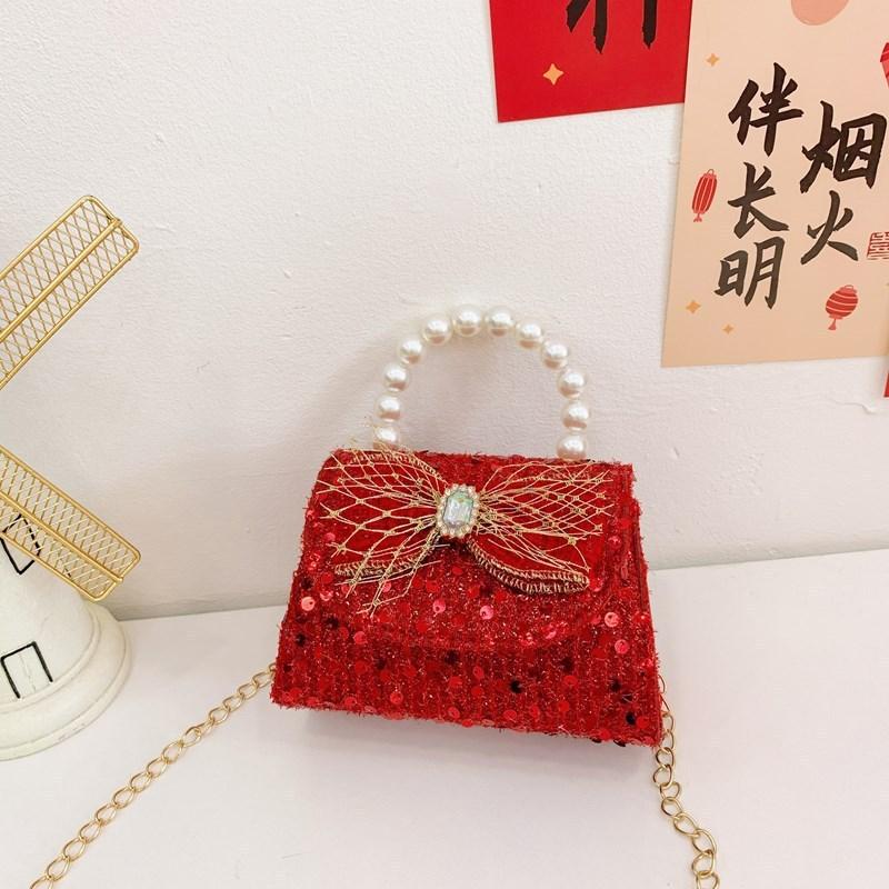 Childrens Elegant Artificial Pearl Handbag With Sequin Bow For School And Parties