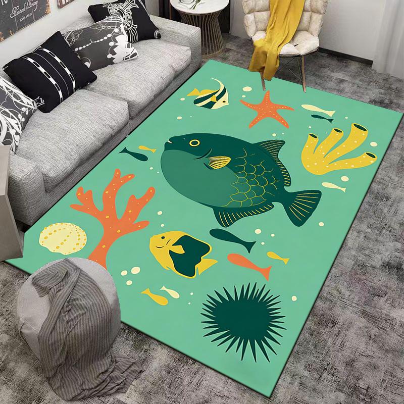 Underwater Theme Carpet with Fish, Starfish, Coral, and Sea Design Suitable for use as an anti-slip for living room bedroom sofas