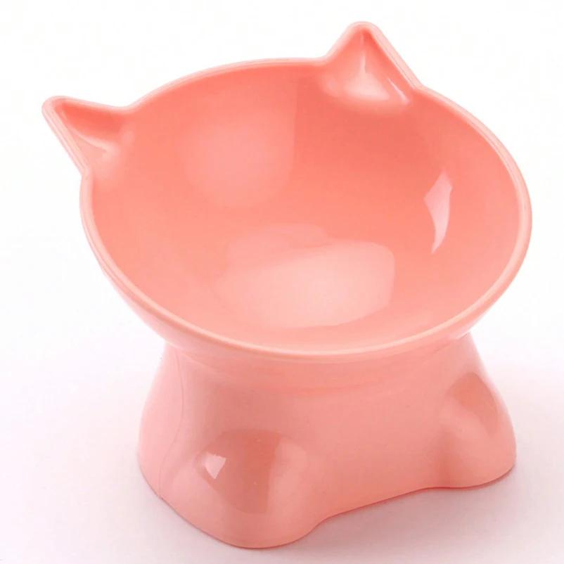 

15° Tilted Elevated Cat Bowl High Foot Pet Food Water Feeder Neck Protection Anti-Overturn Cat Dish рожевий