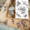 Owl Bird Temporary Tattoos For Women Fake Peony Flower Tattoo Sticker Black Body Art Drawing Tatto Diamond Crystal Jewelry Tatoo