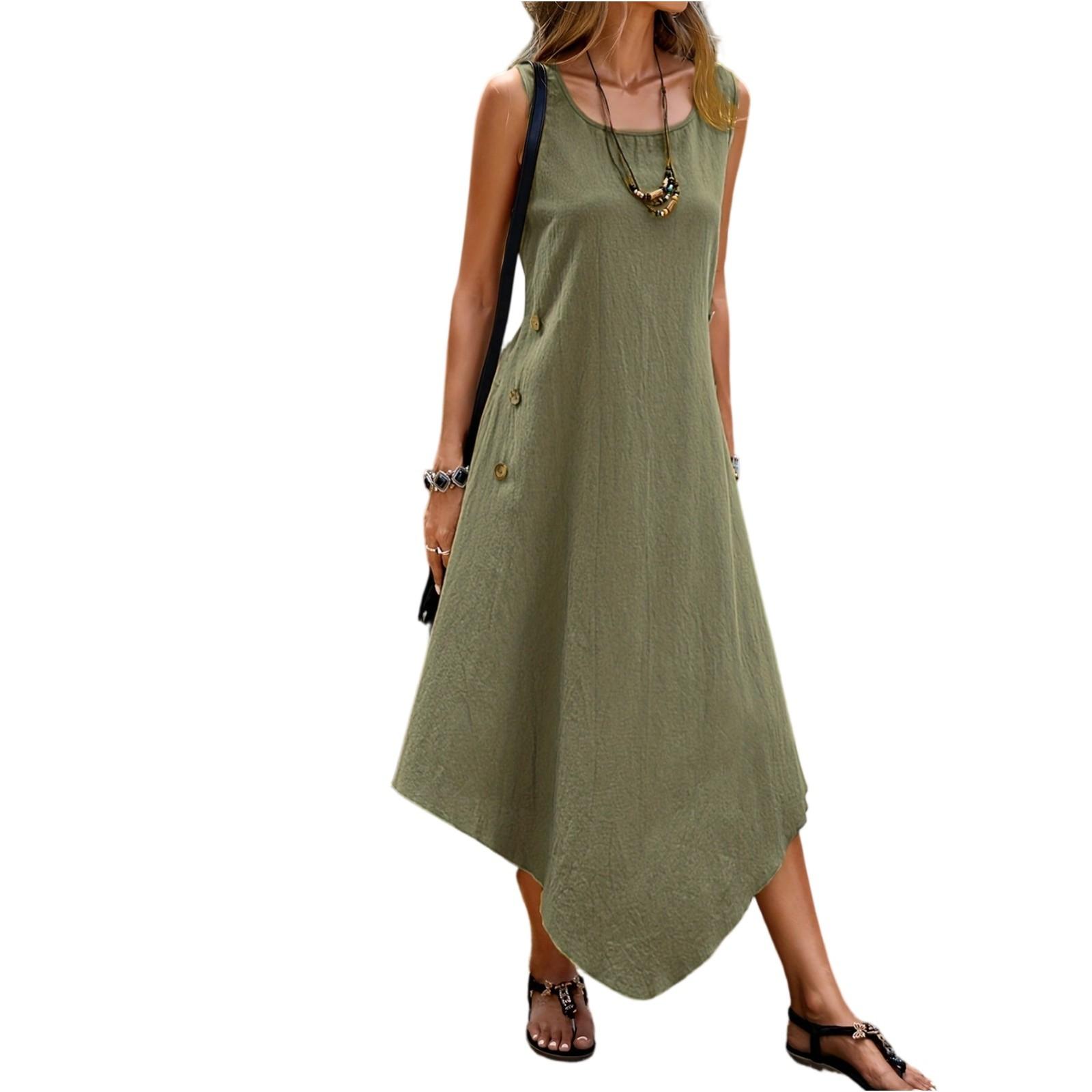 

Women s Dresses Loose Plus Size Casual Solid Color Round Neck Solid Color Dresses L армія зелений колір