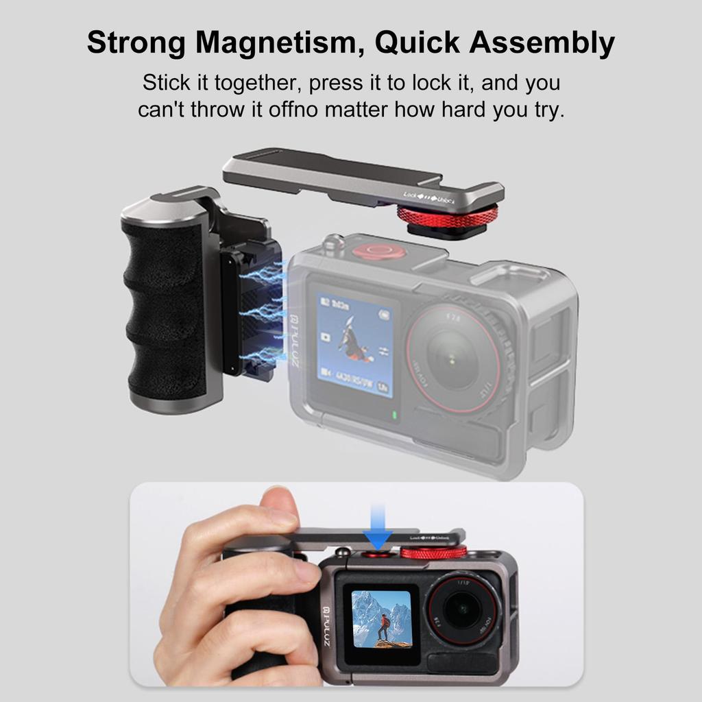 For DJI Osmo Action 5 Pro / 4 / 3 PULUZ Metal Camera Cage Expansion Adapter with Handle Grip