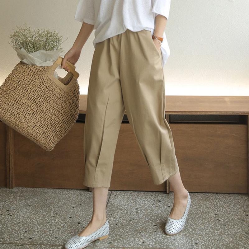 Elastic Waist Loose Slimming Harem Pants - Plus Size Casual Cropped Cotton Linen Pants for Women, 2023 Spring/Summer Versatile Artistic Design