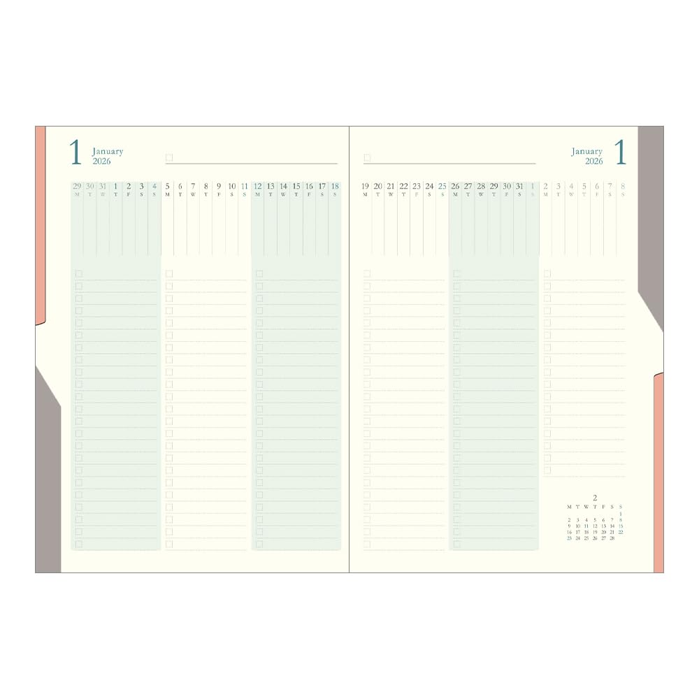 Midori Double Schedule Planner, 2026, B6, Monthly To Do, Blue, 22388006 (Starts October 2025)