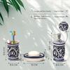 Premium Keramik Badezimmer-Accessoire-Set 3-teilig | Modernes handbemaltes Luxus-Badezimmer-Set mit 300 ml Seifenspender, Zahnbürstenhalter & Seifenschale |