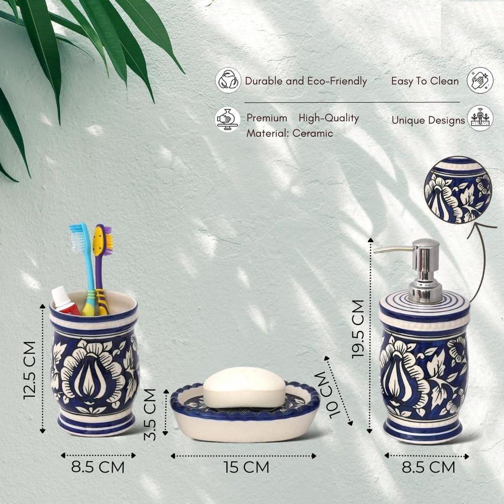 Premium Keramik Badezimmer-Accessoire-Set 3-teilig | Modernes handbemaltes Luxus-Badezimmer-Set mit 300 ml Seifenspender, Zahnbürstenhalter & Seifenschale |
