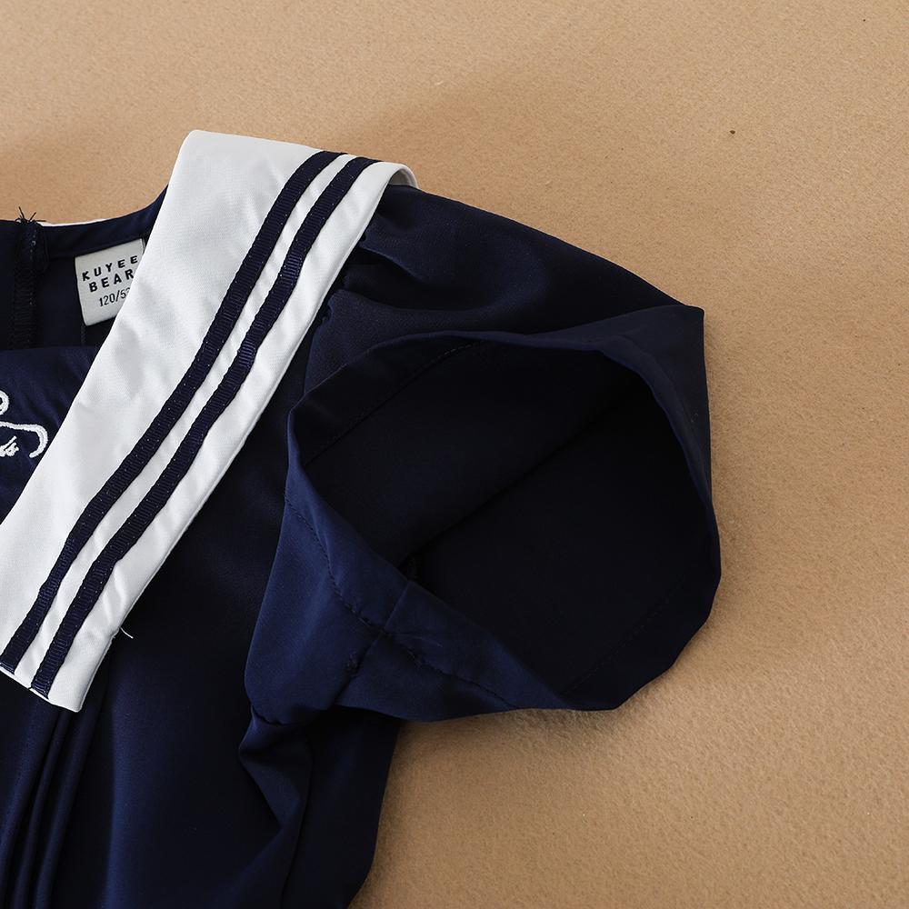 Girls' Short-Sleeved Summer Dress for 5-12 Years Preppy College Style Striped Collar Dresses Back To School Clothes