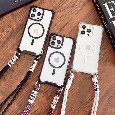 Applicabile a IPhone16 Trasparente Quattro Angoli Anti-caduta Apple 15 Wireless Magsafe Cordino Integrato Custodia Magnetica Trasparente