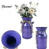 American Pastoral Style Decor Vintage Metal Milk Can Vase, Farmhouse Iron Flower Bucket with Handles & Jute Handmade Hemp Rope Ornament Bow,