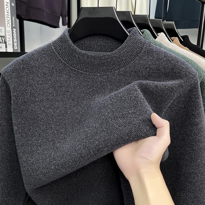 Men s 2025 Bestseller Thick Velvet Half-High Collar Warm Knit Sweater – Business Casual & Soft L