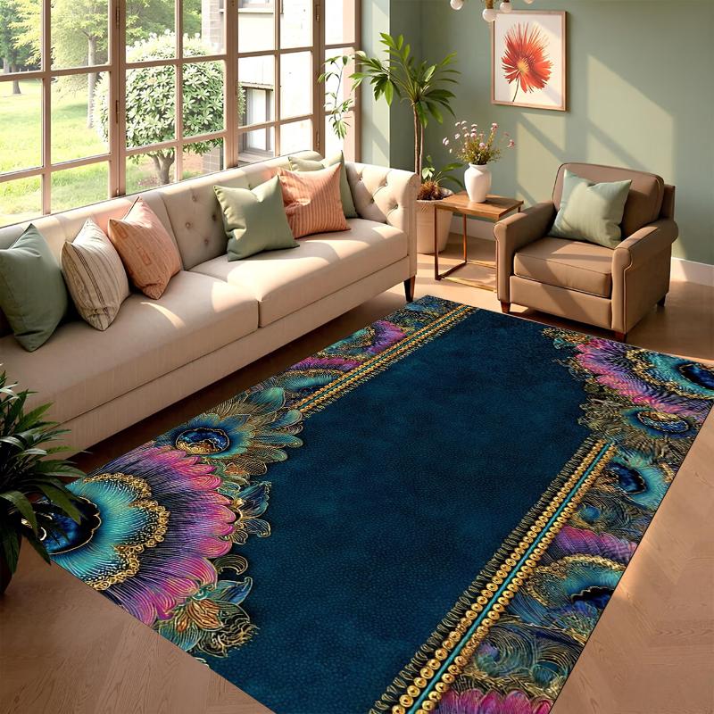 

Exotic Floor Mat Retro Peacock Feather Printed Bedroom Doormat Farmhouse Living Room Kitchen Entrance Ethnic Style Rug 40X60cm