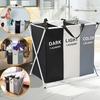 3-Section Foldable Laundry Hamper with Oxford Bags & Aluminum Frame - Dark Light Print, Ideal for Home & Dorm Clothes Storage