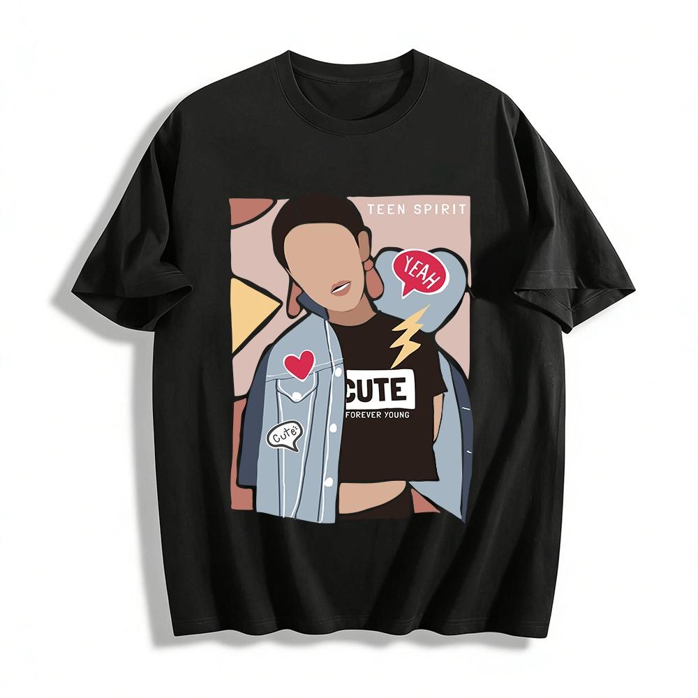 

Teen Spirit Cute Print Tee Heart Lightning Street Style Casual Top Pure cotton T-shirt XXS