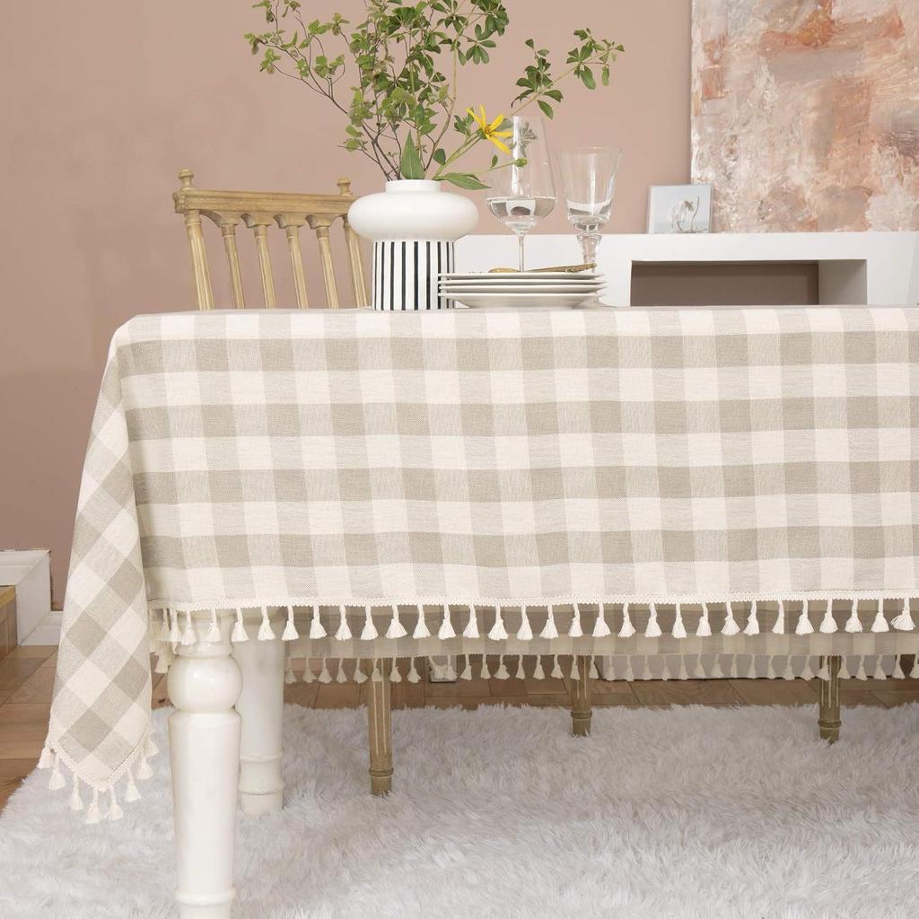 1pcs Checkered Fashion Simple Nordic Tassel Tablecloth Family Gathering Tea Table Cloth Beautiful Living Room Kitchen Dust-proof Decoration Cover