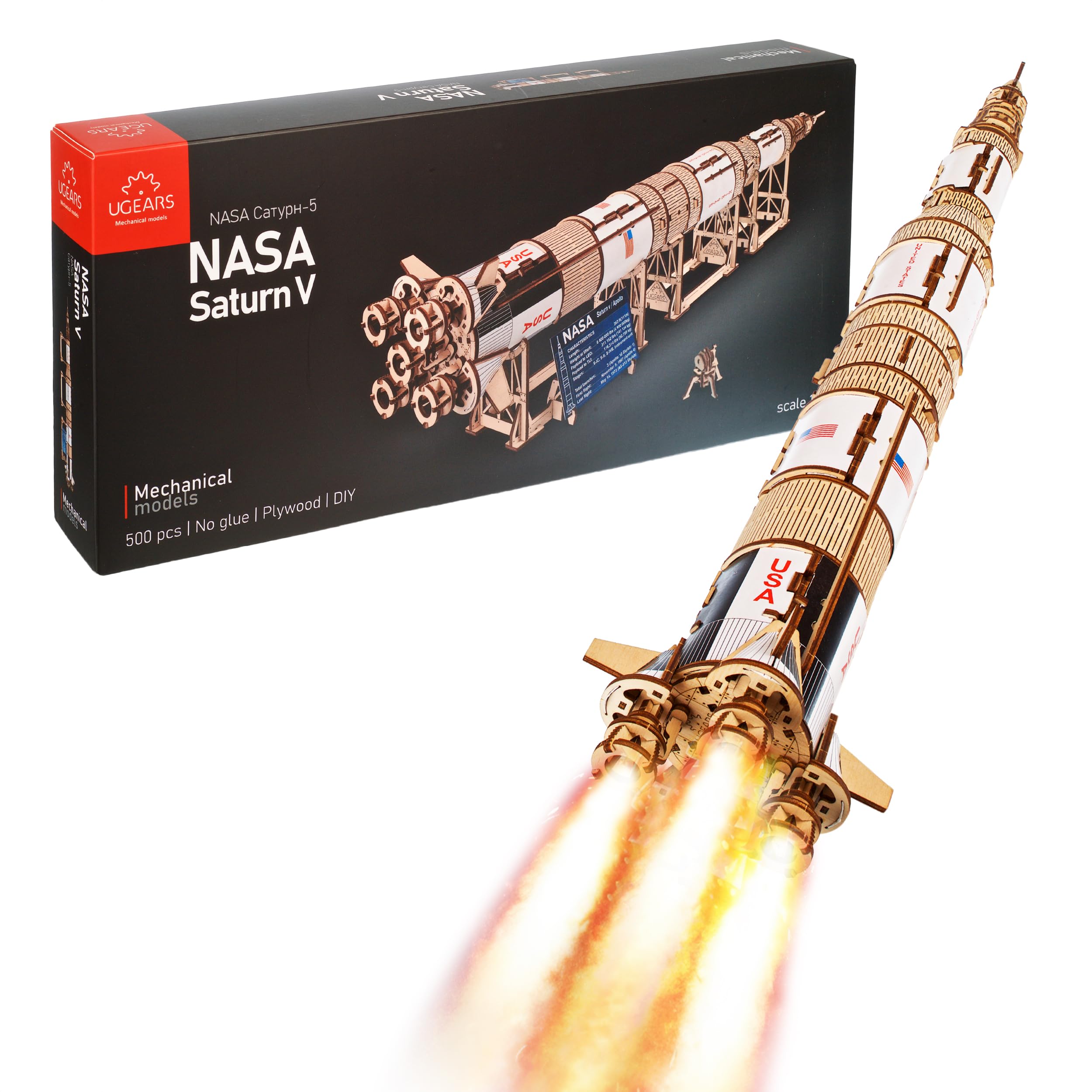

Ugears NASA Saturn V 70257 Wooden Puzzle No Glue or Tools Required 3D Puzzle for Adults - - коричневый
