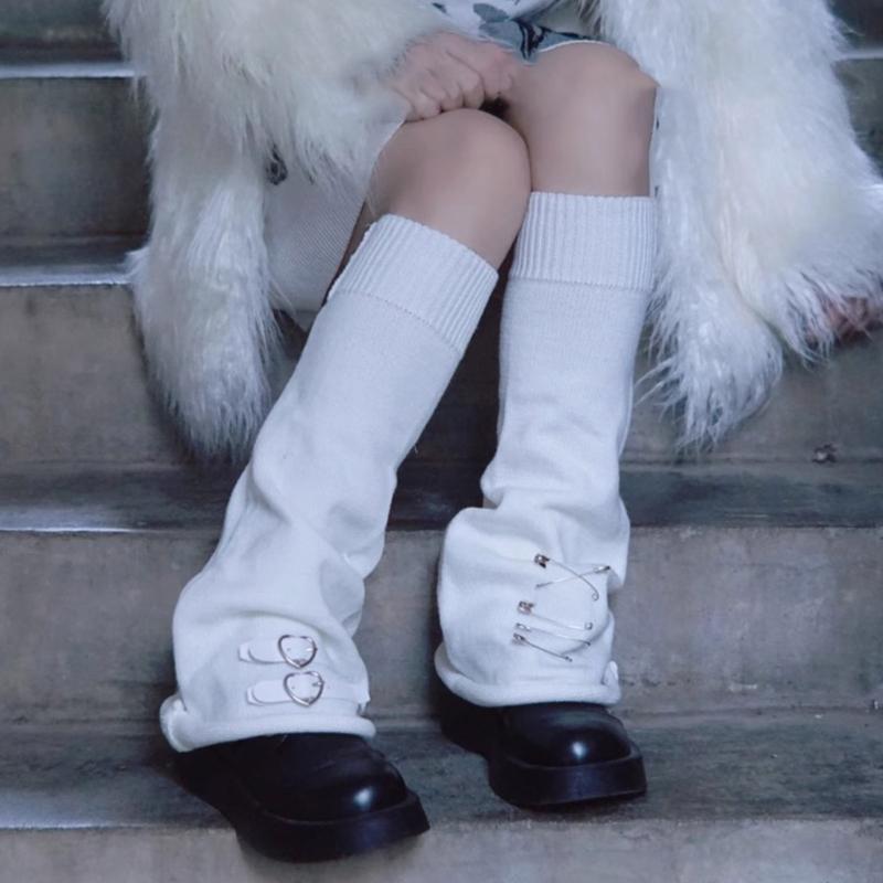Leg Warmers for Women Girls Harajuku Lolitas Leg Warmer Leather Buckle Knitted Long Socks Gothic Harajuku Leg Covers