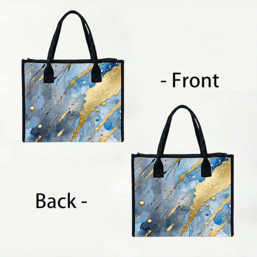 Watercolor Gold Art Tote Bag Fashion Daily Use Handbag for Ladies Large Capacity Shopping Shoulder Bag