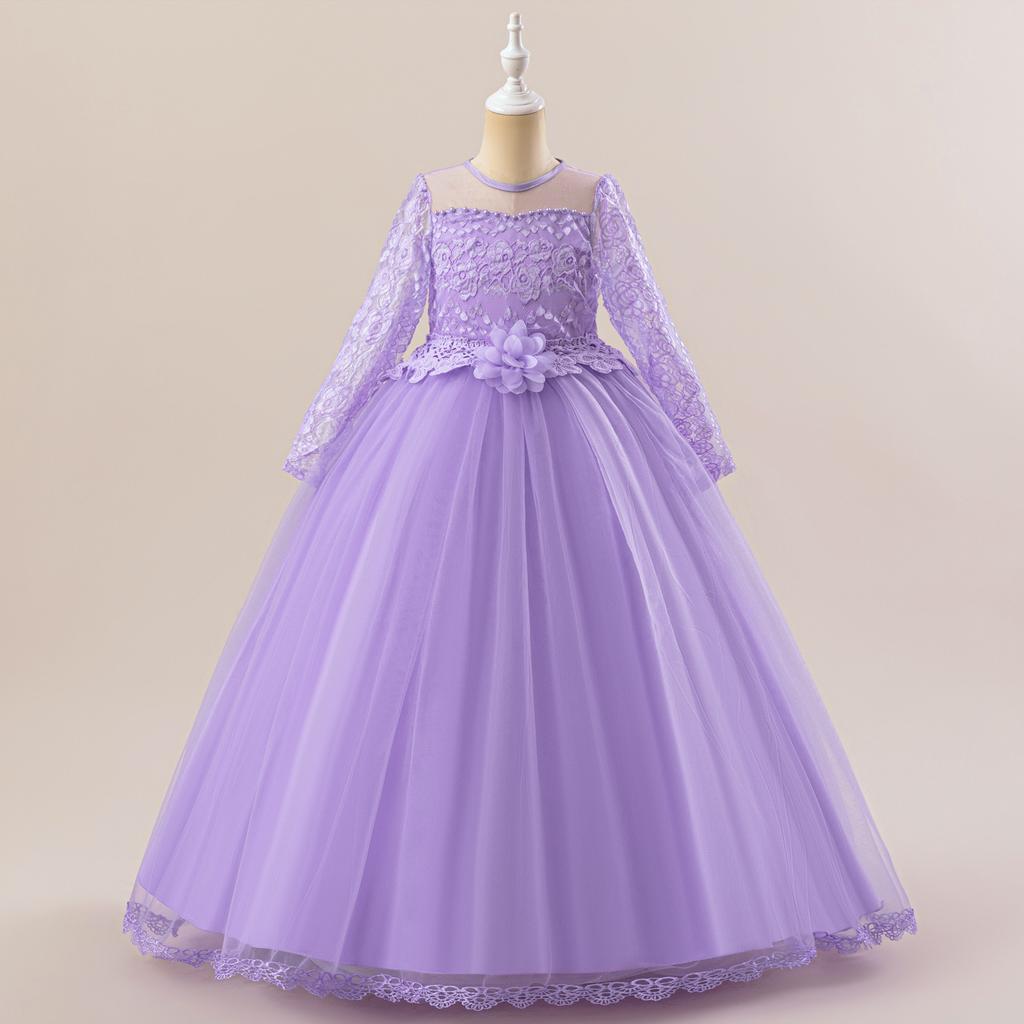 Flower Girl Princess Dress For Weddings Summer Kid Formal Bow Long Gown For School Evening Party Children New Year Cloth LP-227