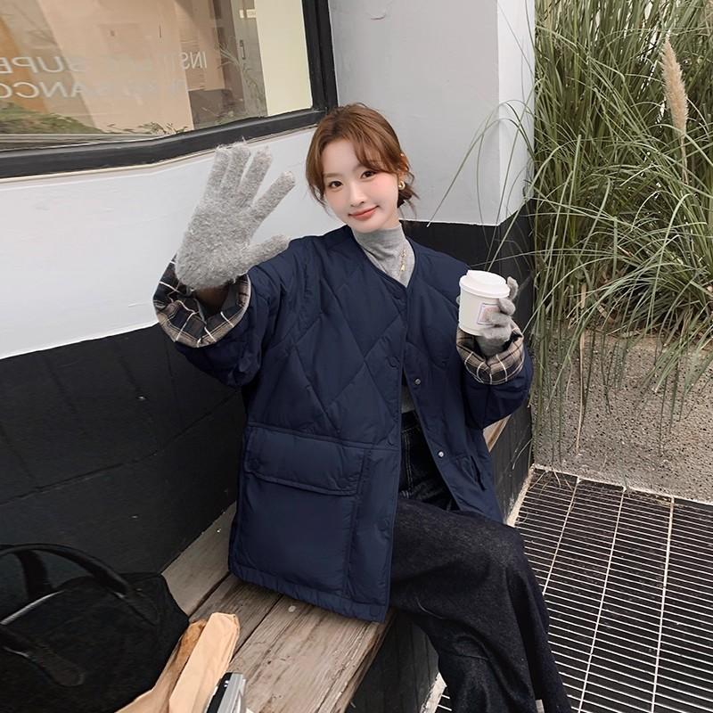 

Куртка женская пуховая хлопковая в клетку с круглым вырезом, новая тонкая короткая модель, свободная хлопковая куртка для невысоких XL