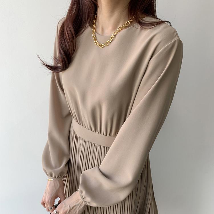Early Autumn Elegant Lady High Waist Pleated Long Maxi Comfortable Dress Lightweight High Recognition Elegant with Flattering Chic Dress