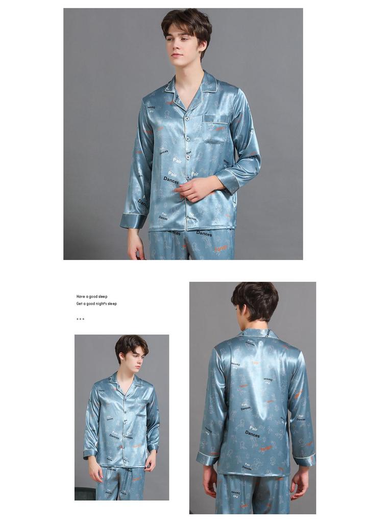 2023 Men's Silk Pajama Set: Long Sleeve, Long Pants, Thin and Comfortable for Spring, Summer, or Autumn Home Wear