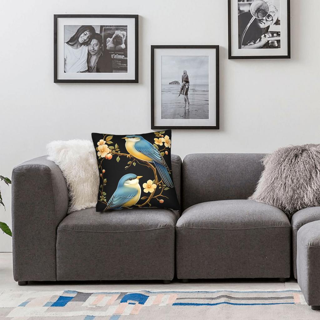 Flowers And Birds Pillow Cover Square Cushion Cover Novelty Pillow Case For Office Car Home Decor