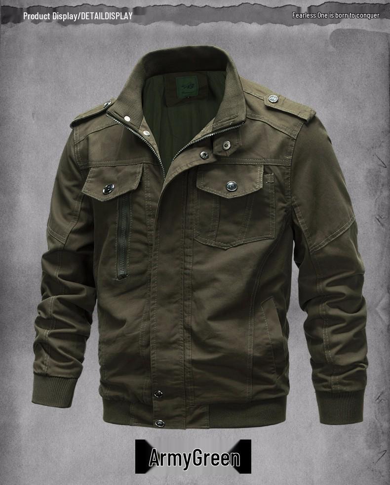 Men's 2023 Spring Casual Cotton Military Jacket - Loose Fit Plus Size Workwear Coat