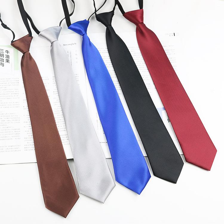 Tie School Style Uniform Shirt Black Gray Navy Blue Solid Color Knot-Free Lazy Japanese Tie