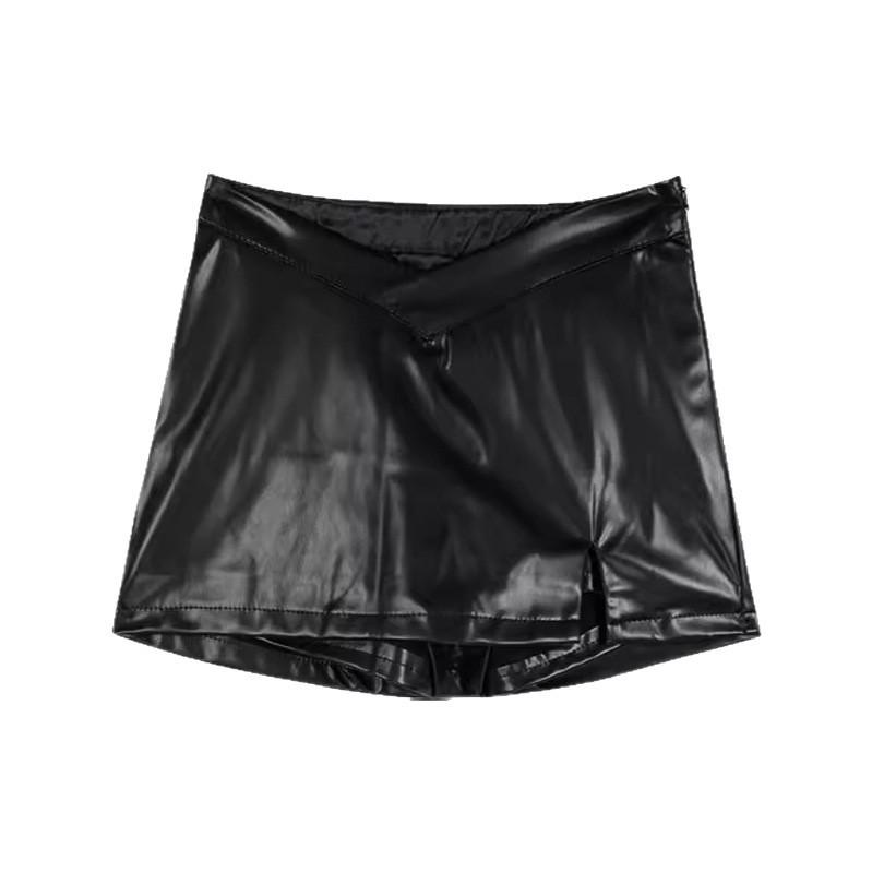 High-Waisted Black PU Leather A-Line Short Skirt - Slimming, Sexy, Hip-Hugging Design for Women (2026)