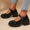 Fashion Elegant Adjustable Ankle Buckle Mary Jane Shoes Women Pu Leather Thick Heel Pumps Woman Round Toe Platform Casual Shoes Ladies