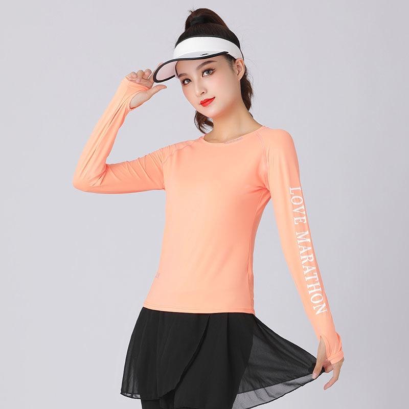 Новые нейлоновые спортивные топы для бега на открытом воздухе с длинными рукавами и буквенным принтом M оранжевый