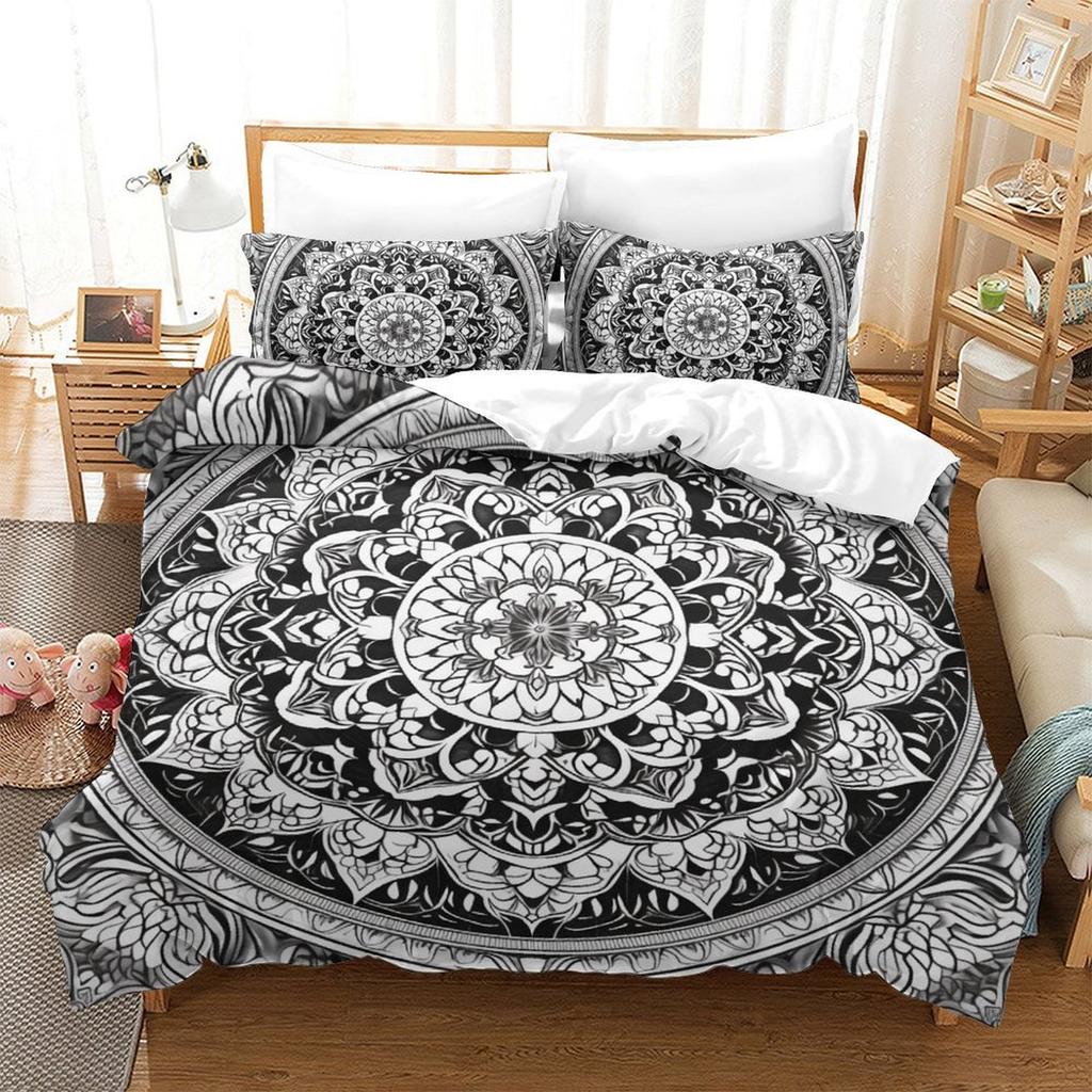Black And White Mandala 3D Digital Printing Polyester Quilt Cover Two Or Three Pieces Can Be