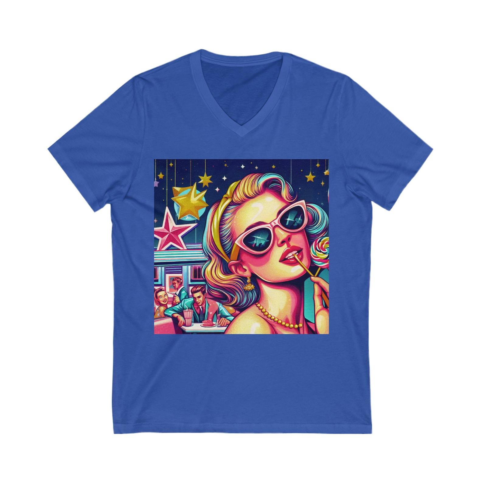 50 s Diner Short Sleeve V-Neck Tee 110