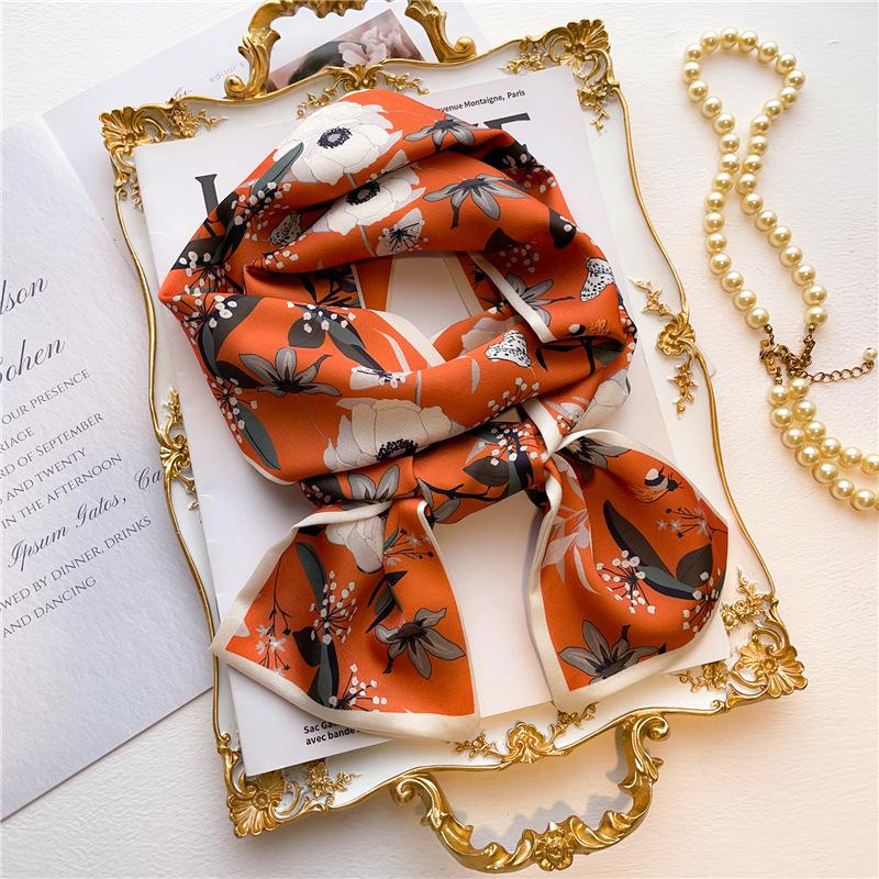 

Women Luxury Design Print Silk Ribbon Female Foulard Floral Headband Neck Tie Bag Suit Scarf Hair Band Kerchief Neckerchief 14x147cm