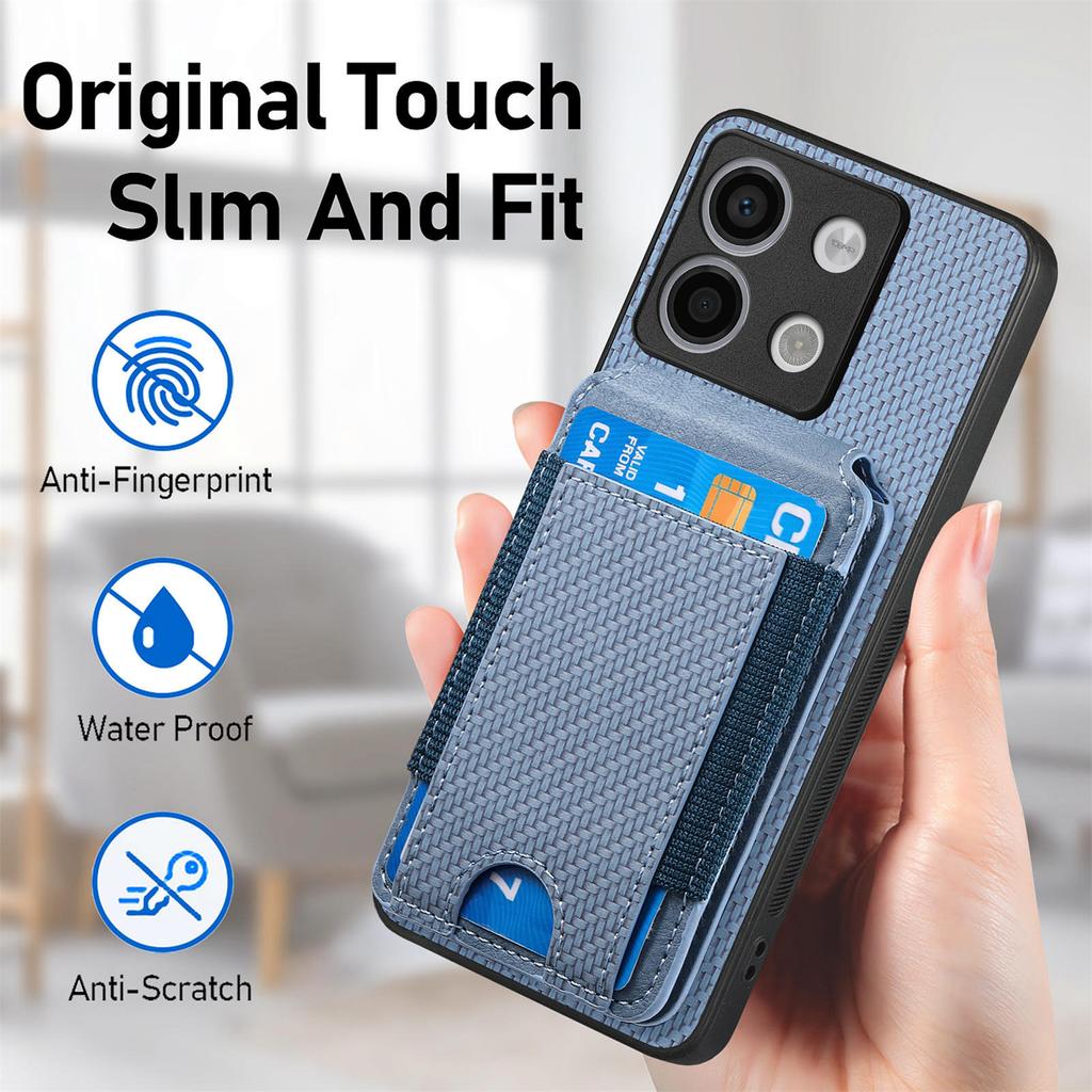 Vertical Cards Solt Wallet Carbon Fibre Case For Xiaomi Redmi Note 13 Pro 12 11 13T POCO X6 X5 Magnetic Stand Bag Pocket Cover